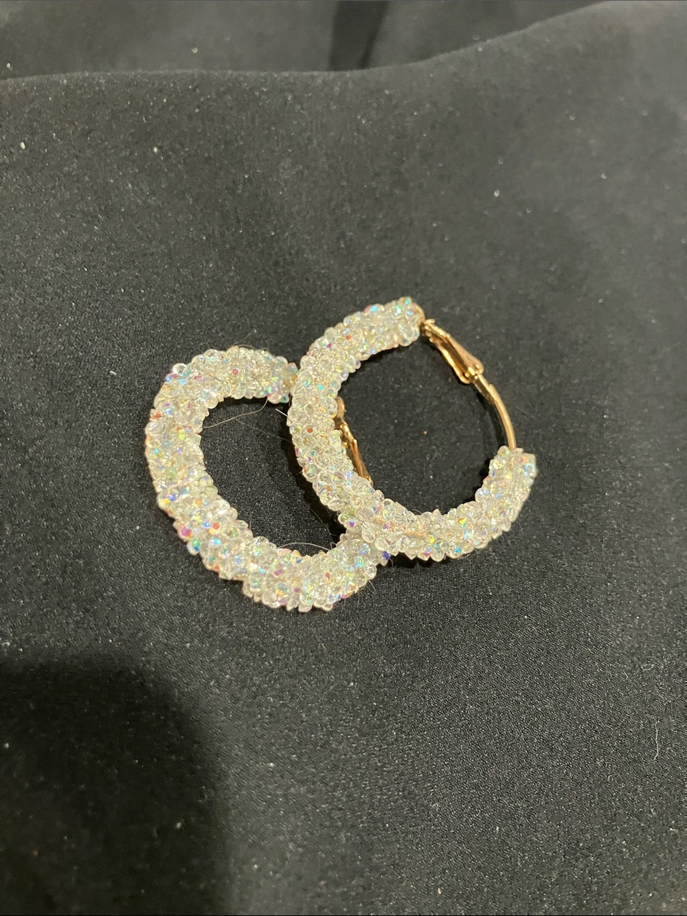 Gold Hoop Earrings with Iridescent Crystal Pavé - Women's Jewelry